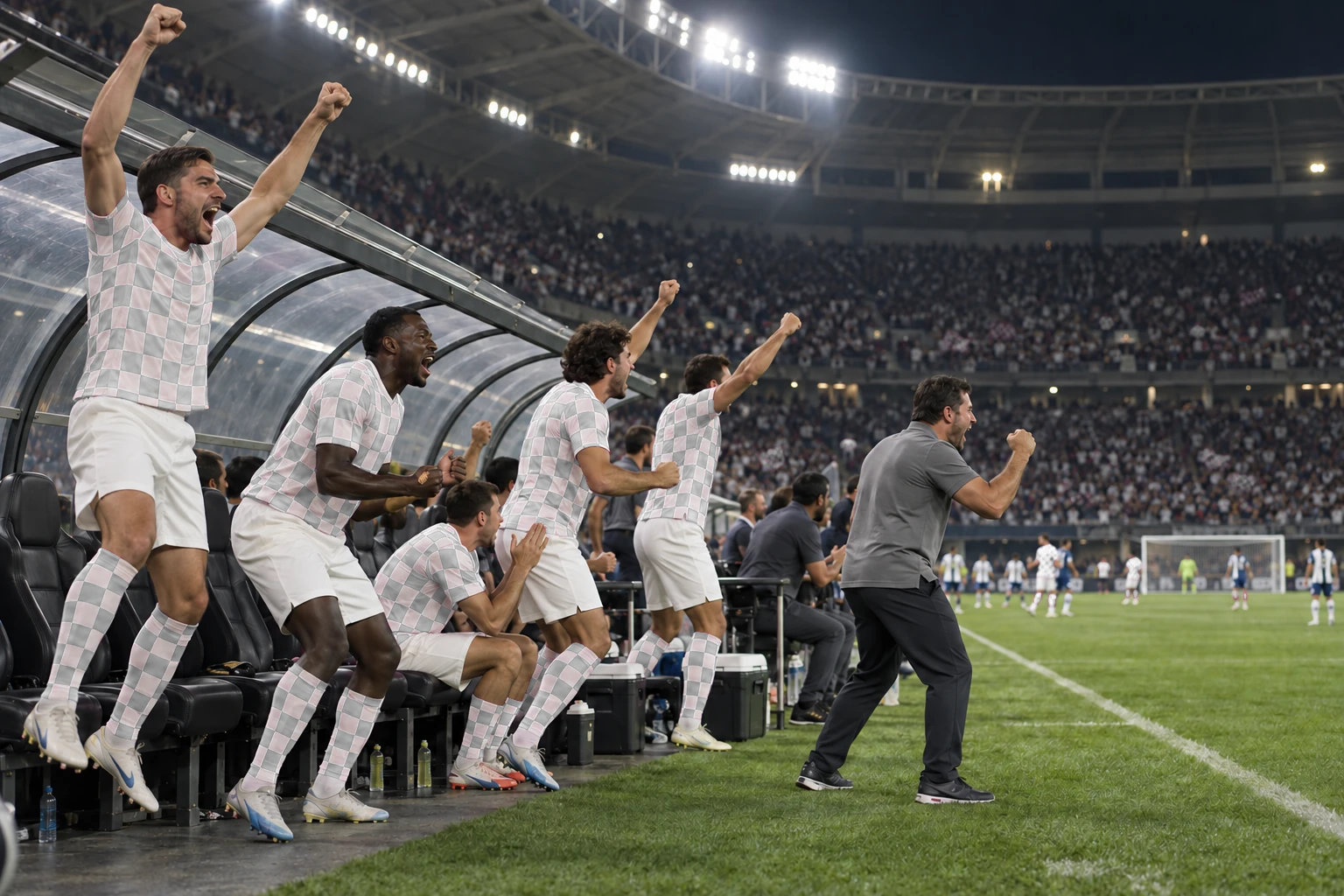 O banco explode com o gol