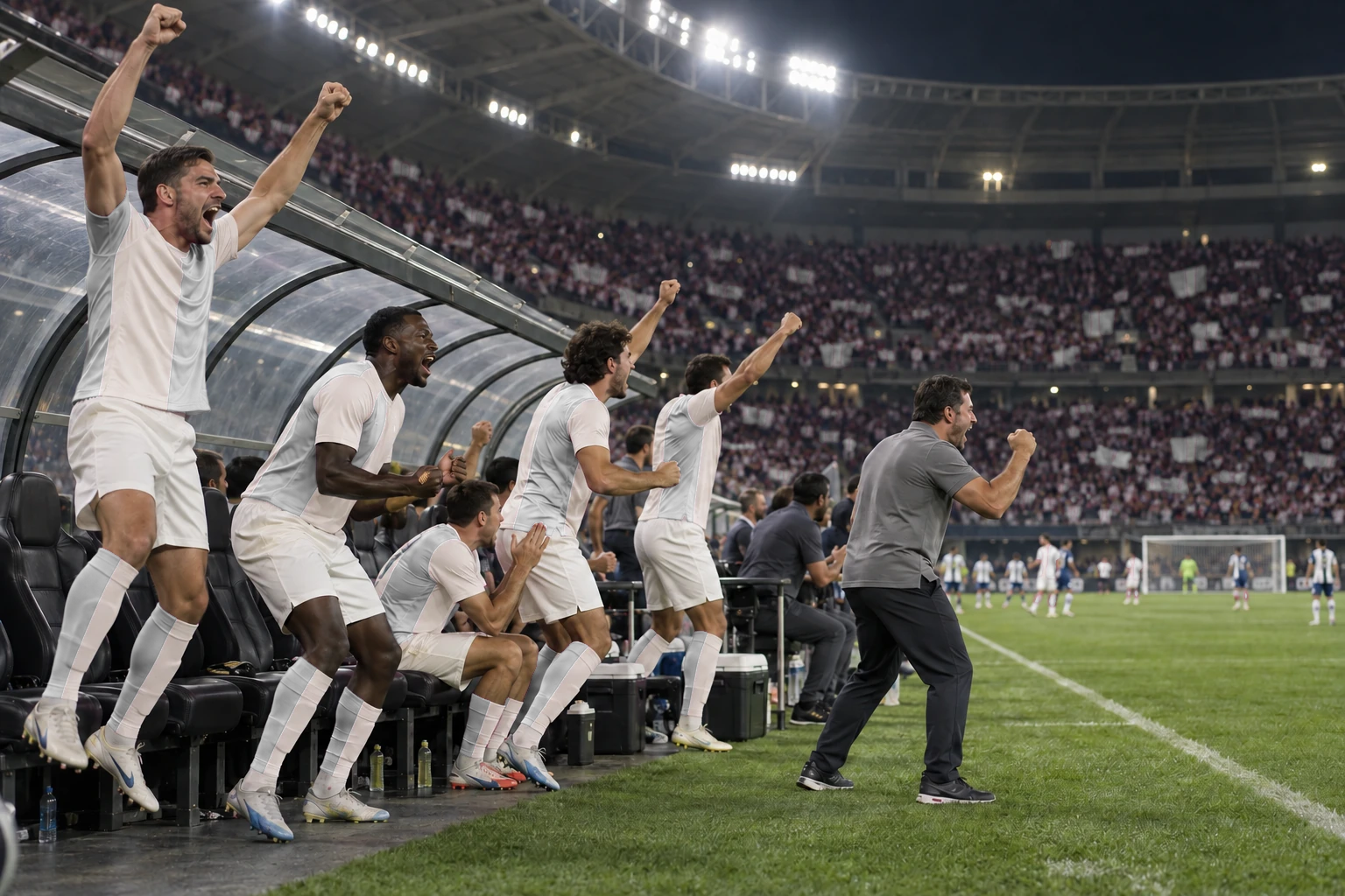 O banco explode com o gol