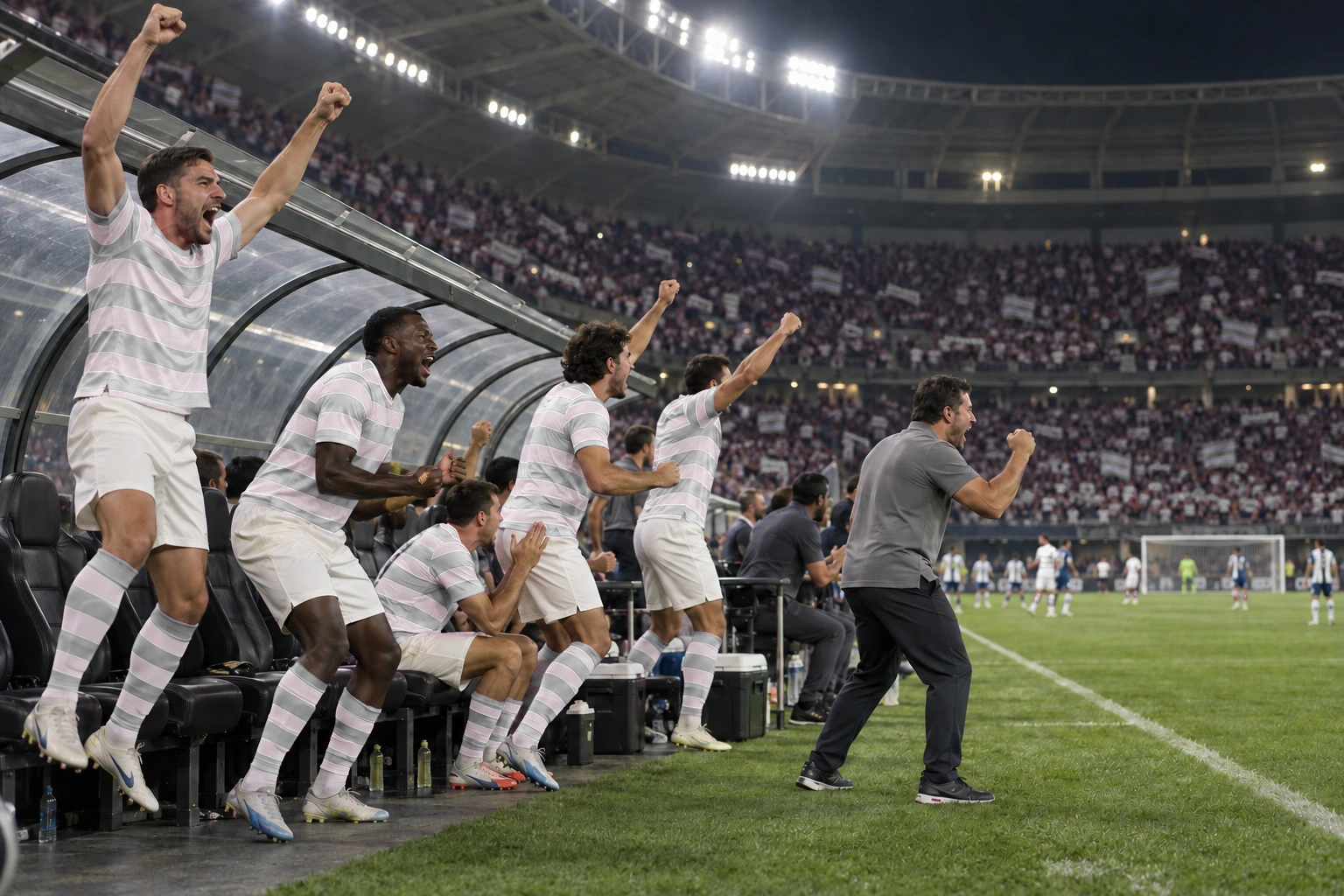 O banco explode com o gol